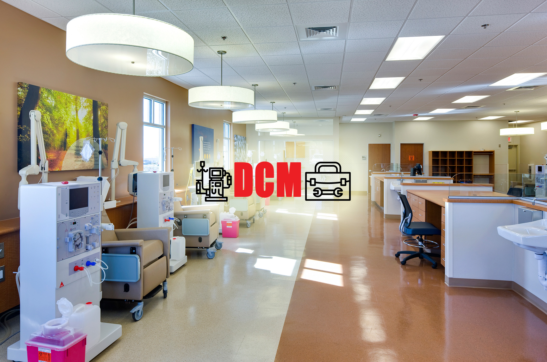 Technician performing preventive maintenance on dialysis equipment