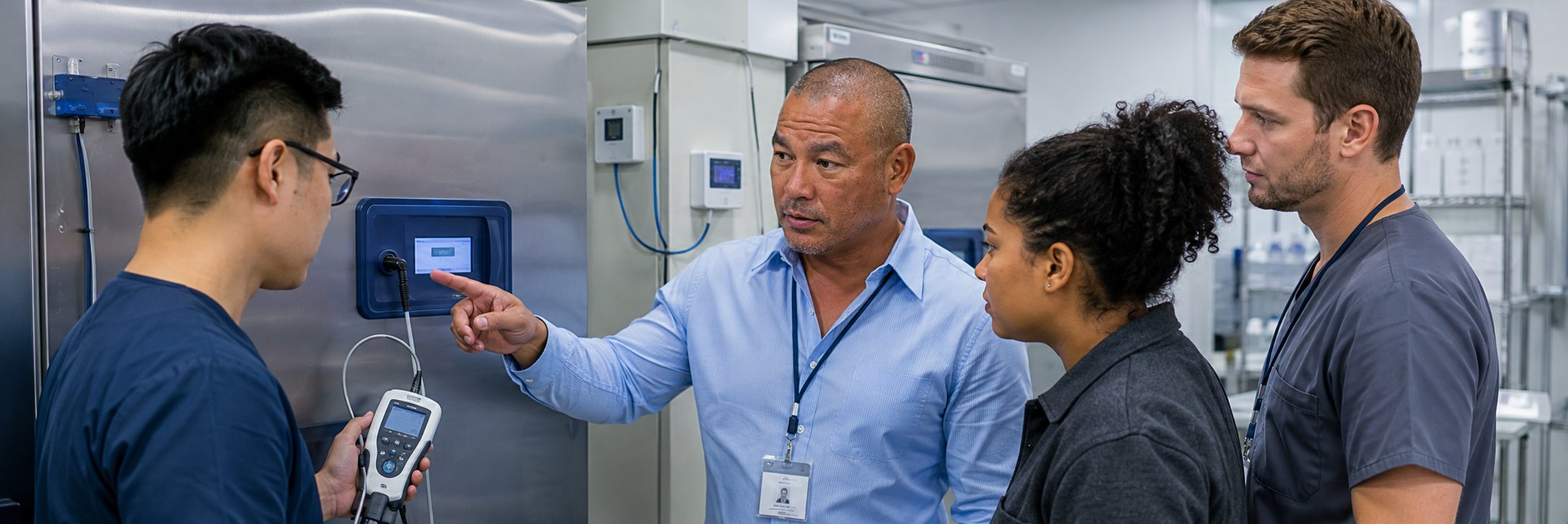Biomedical equipment technicians training on anesthesia machine service procedures