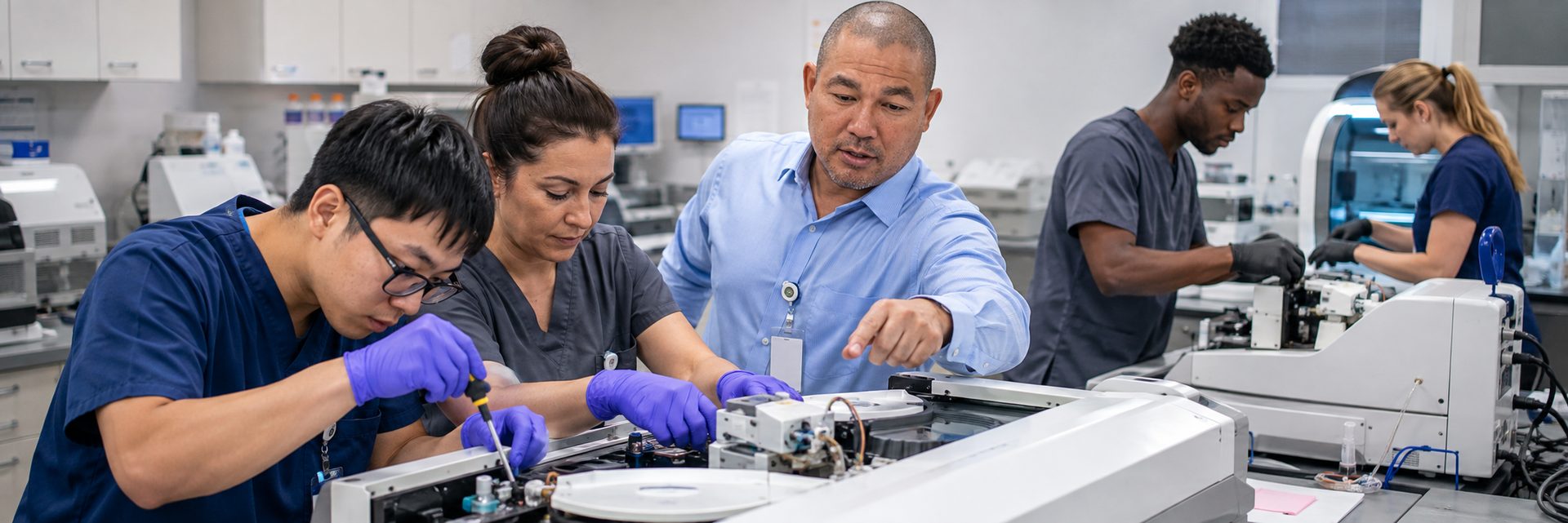 Medical imaging equipment service on a cath lab C-arm and patient monitoring system